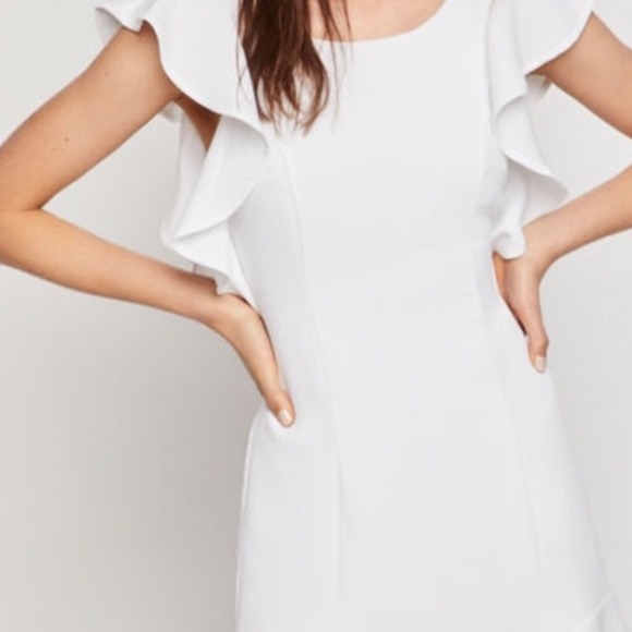BCBG White Mini Dress Ruffle Flutter Sleeve Cocktail Party Fit Flare NWT - Picture 1 of 13